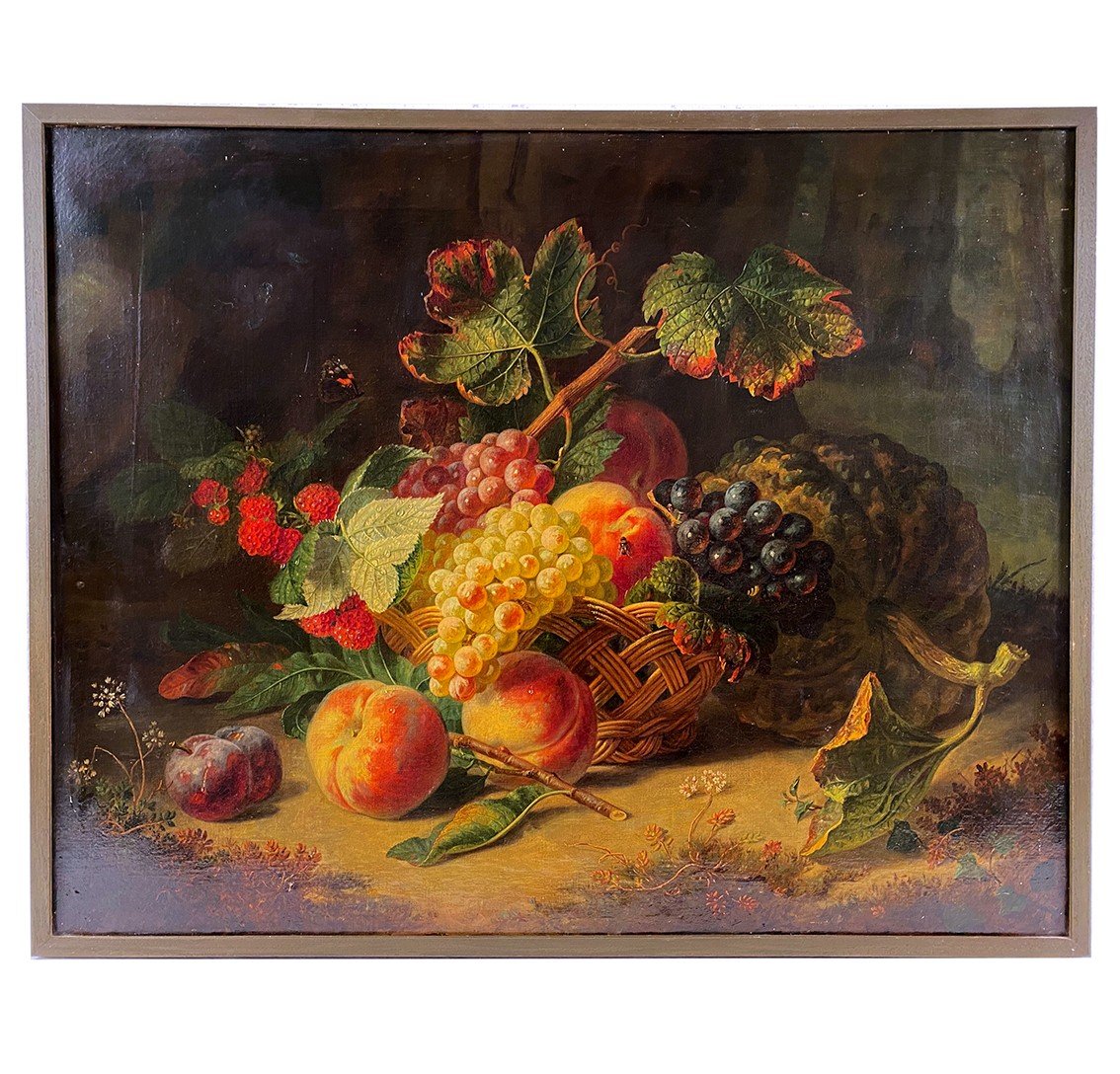 Ecole Hollandaise XIXe, Huile Sur Toile “nature Morte Au Panier De Fruits”-photo-2