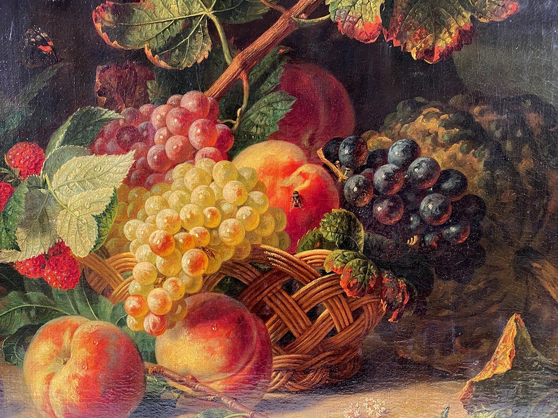 Ecole Hollandaise XIXe, Huile Sur Toile “nature Morte Au Panier De Fruits”-photo-3