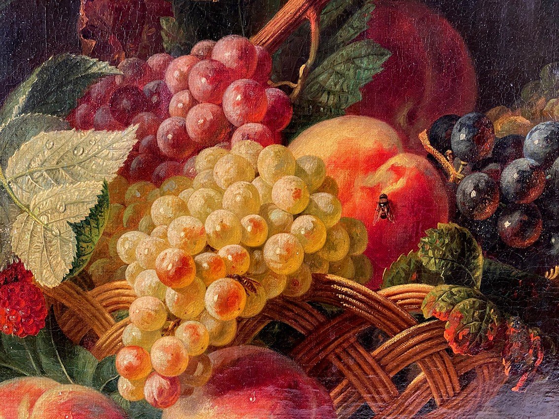 Ecole Hollandaise XIXe, Huile Sur Toile “nature Morte Au Panier De Fruits”-photo-4