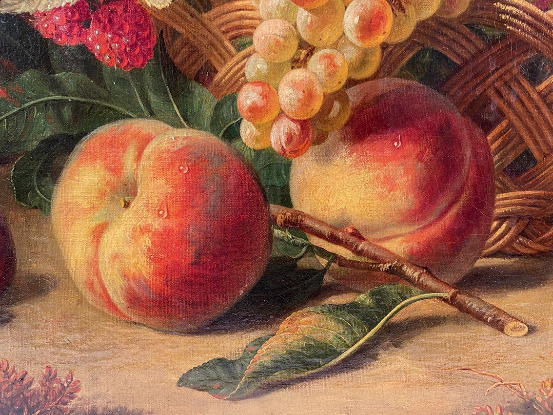 Ecole Hollandaise XIXe, Huile Sur Toile “nature Morte Au Panier De Fruits”-photo-3