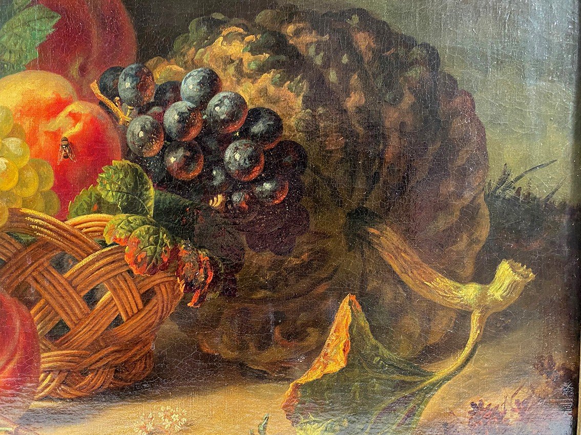 Ecole Hollandaise XIXe, Huile Sur Toile “nature Morte Au Panier De Fruits”-photo-5