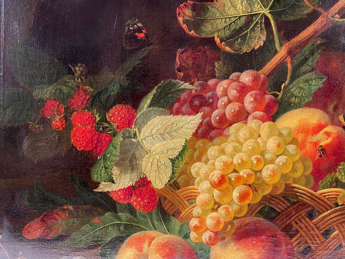 Ecole Hollandaise XIXe, Huile Sur Toile “nature Morte Au Panier De Fruits”-photo-6