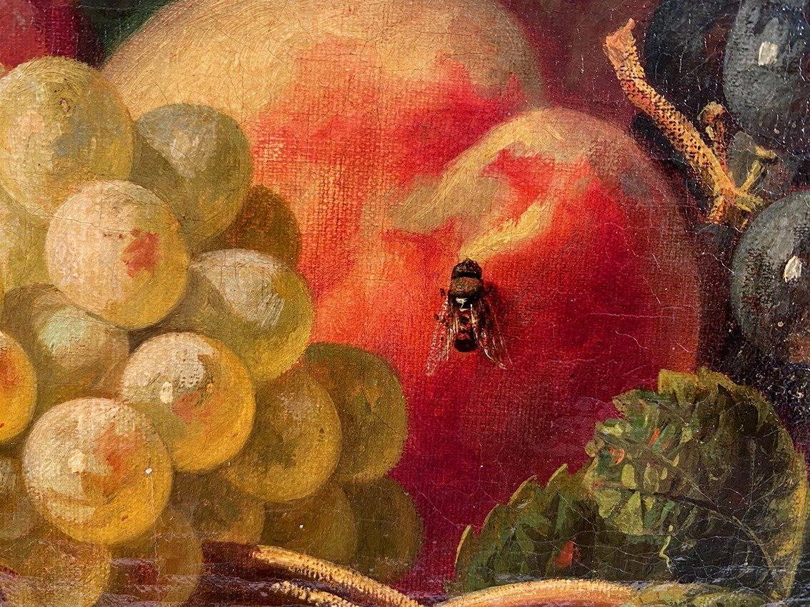 Ecole Hollandaise XIXe, Huile Sur Toile “nature Morte Au Panier De Fruits”-photo-7