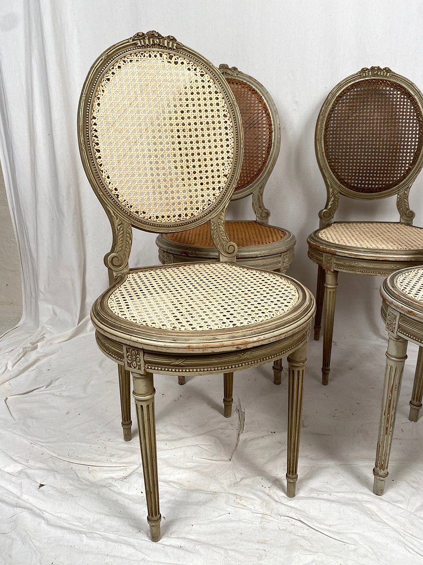 Set Of Four Louis XVI Style Chairs, Grey Lacquered Wood. Circa 1900-photo-2