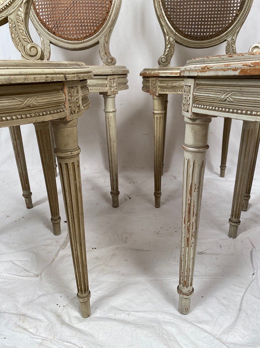 Set Of Four Louis XVI Style Chairs, Grey Lacquered Wood. Circa 1900-photo-3