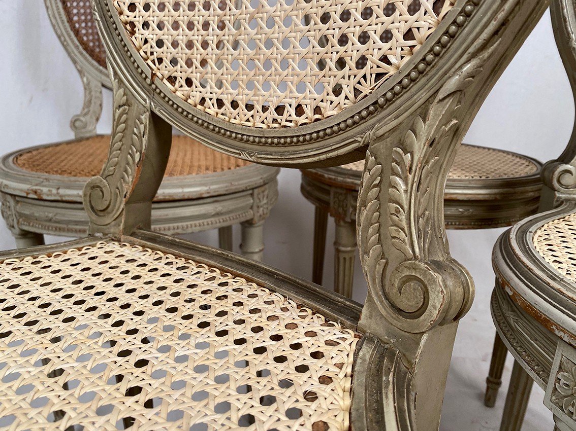 Set Of Four Louis XVI Style Chairs, Grey Lacquered Wood. Circa 1900-photo-2