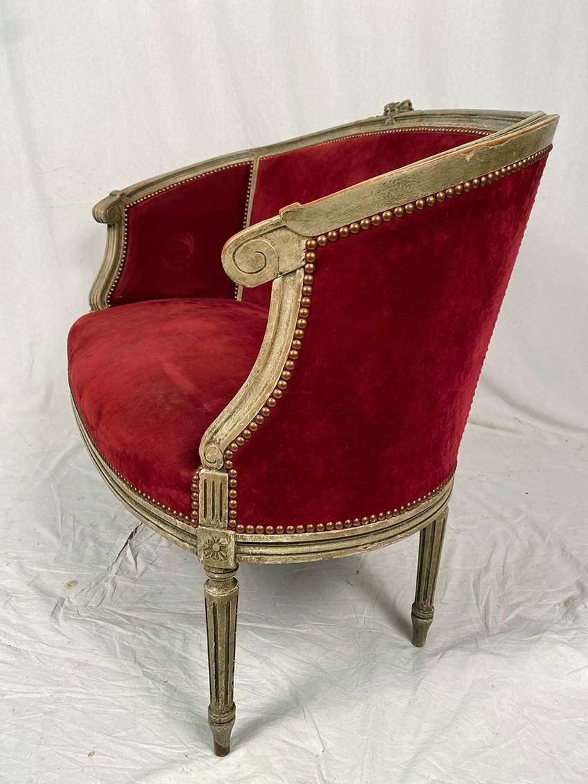 Small Louis XVI Style Basket Sofa, Late 19th Or Early 20th Century-photo-3