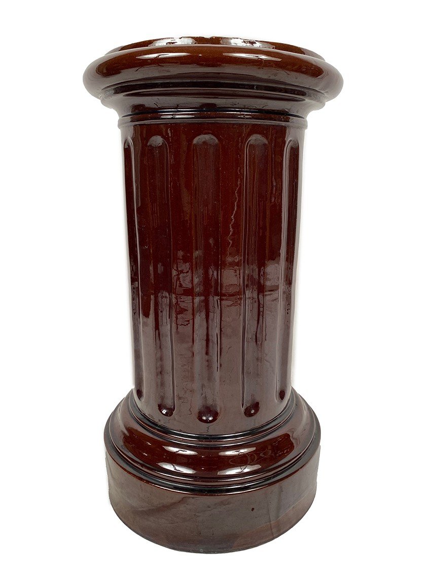 Complete In Glazed Ceramic In Brown Tones, Planter On Its Column-photo-4