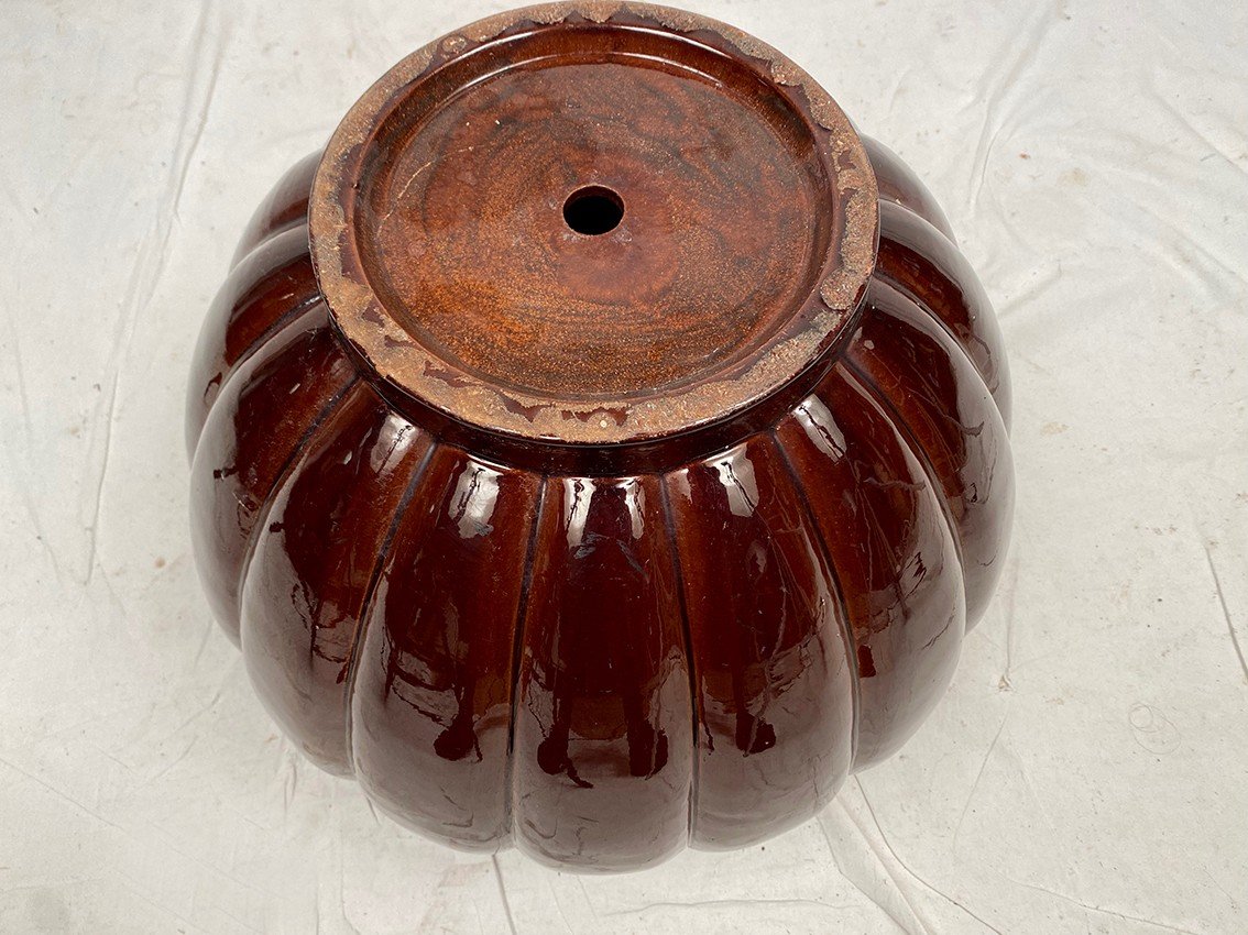 Complete In Glazed Ceramic In Brown Tones, Planter On Its Column-photo-6