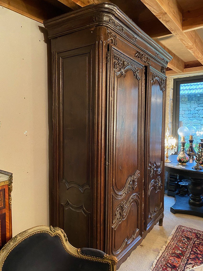 Armoire En Chêne Sculpté à Décor De Feuillages Et De Fleurs, Fin XVIIIe-photo-4