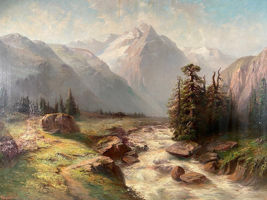 Jean-marie Reignier (1815-1886), Large Oil On Panel. “mountain Landscape”-photo-2