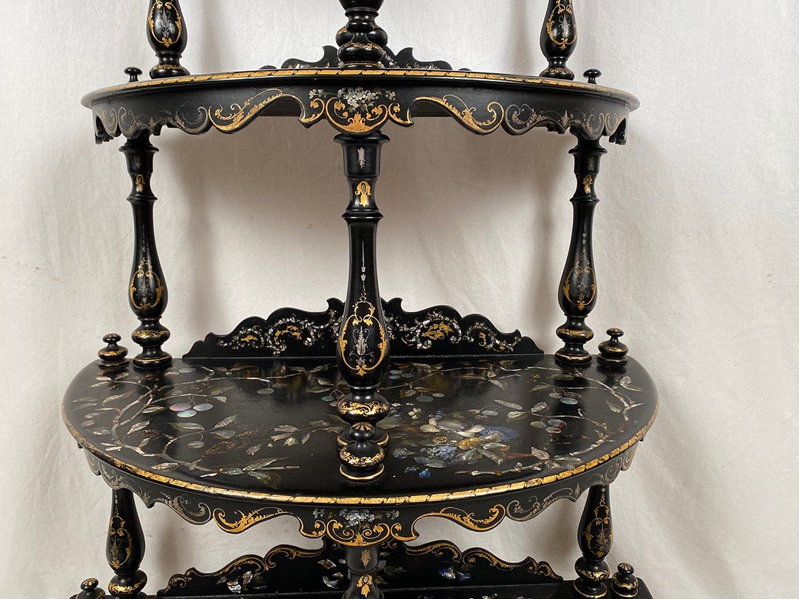 Rare And Beautiful Half-moon Shelf Napoleon III, Wood And Boiled Cardboard Burgauté-photo-5