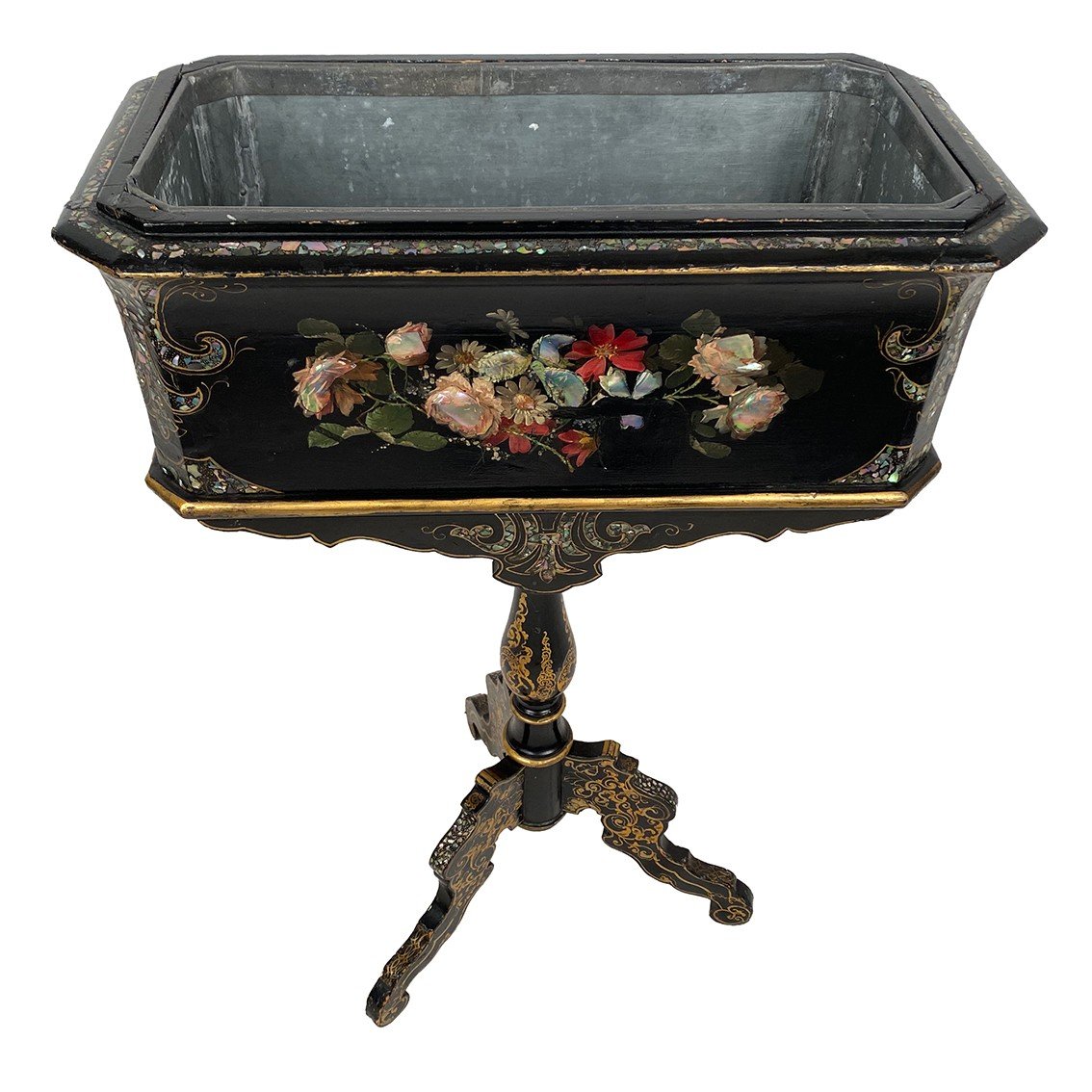 Napoleon III Planter On Stand With Rich Painted Decorations Of Flowers And Burgos-photo-2