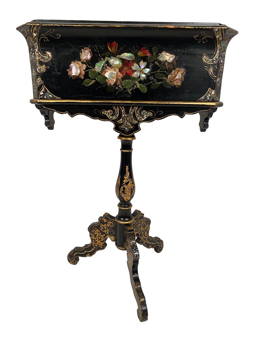 Napoleon III Planter On Stand With Rich Painted Decorations Of Flowers And Burgos-photo-2