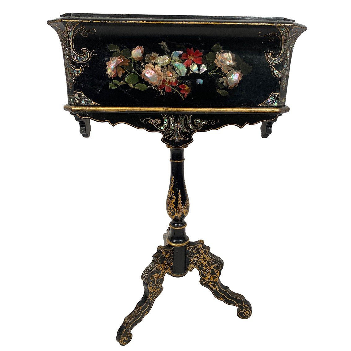 Napoleon III Planter On Stand With Rich Painted Decorations Of Flowers And Burgos