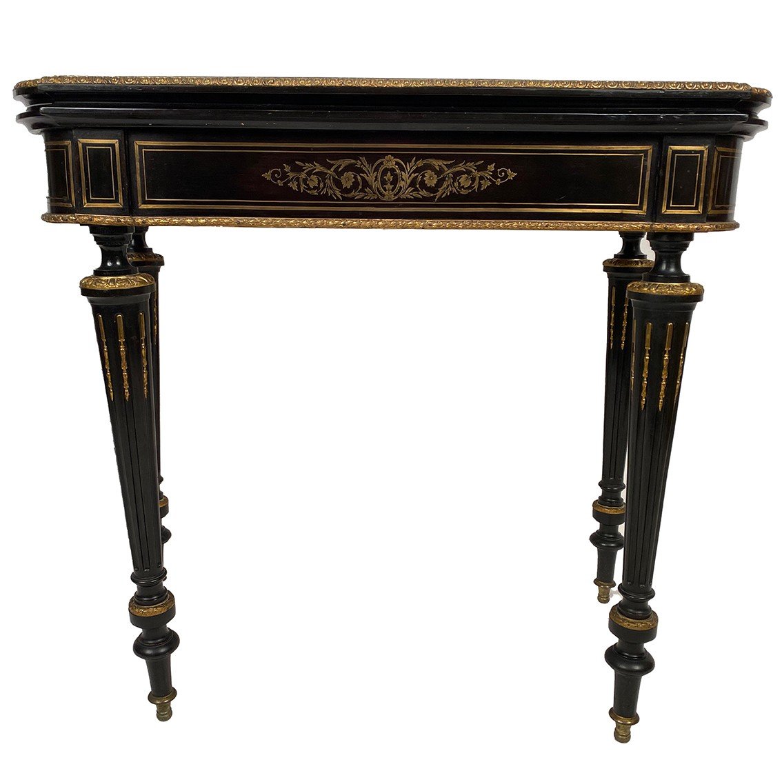 Table à Jeux En Bois Noirci Et Placage D’ébène Marqueté De Laiton, époque Napoléon III-photo-2