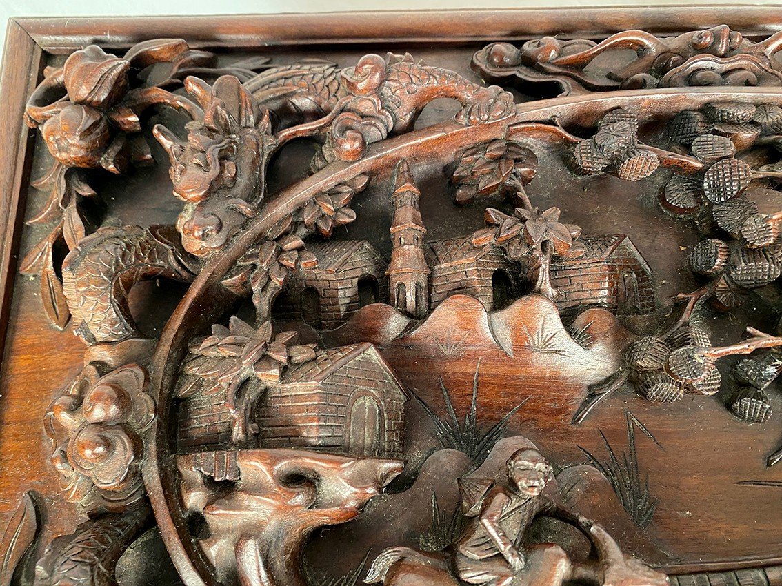 China Or Vietnam Circa 1900, Chest Richly Carved In High Relief On Its Base-photo-1