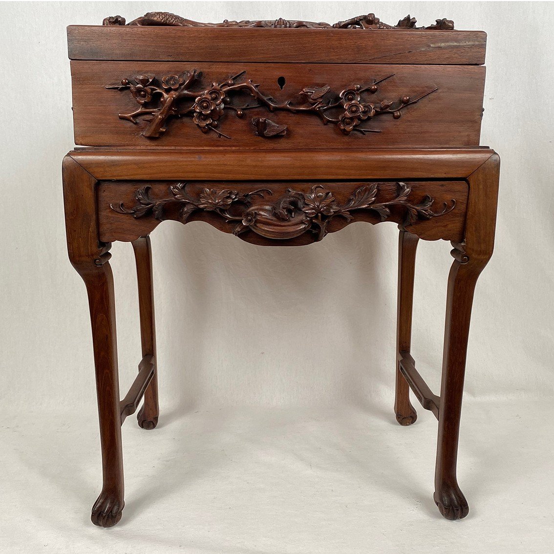 China Or Vietnam Circa 1900, Chest Richly Carved In High Relief On Its Base-photo-2