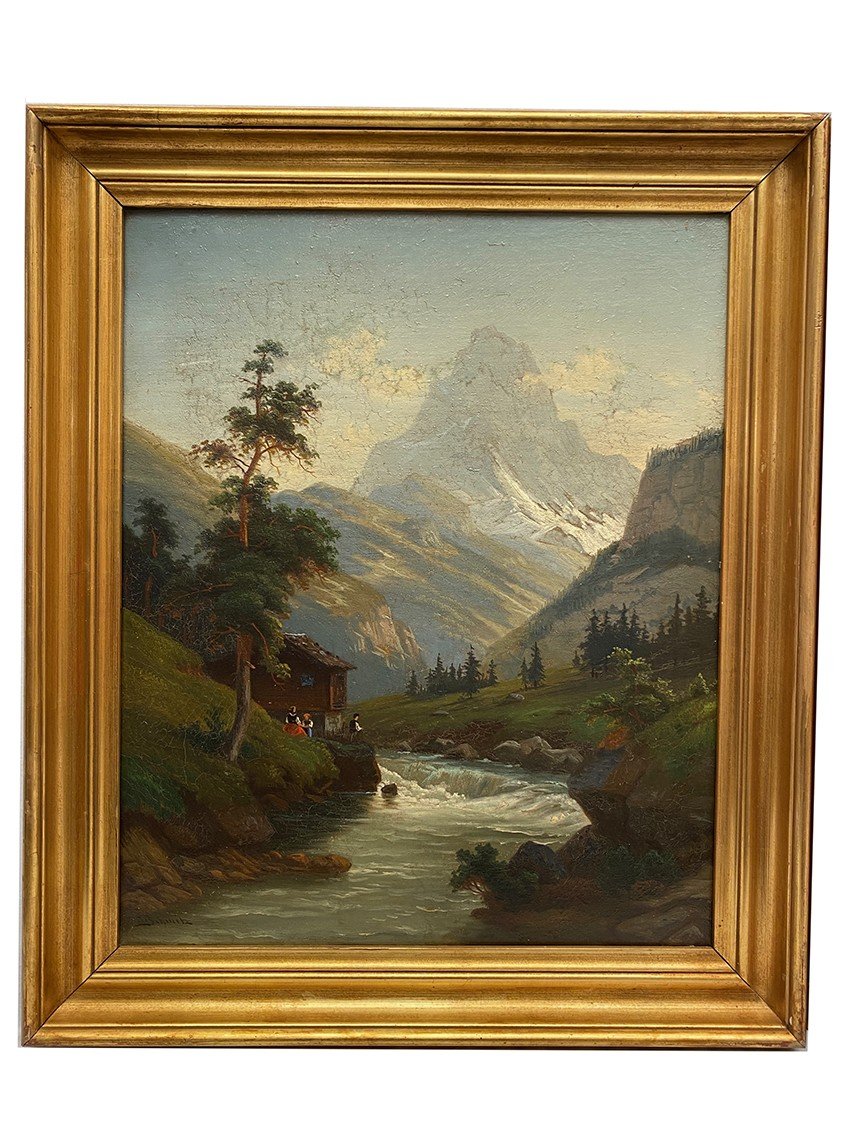 Carl Ludwig Schmitz, Paire D’huiles Sur Toile. Paysages De Montagne, XIXe-photo-2