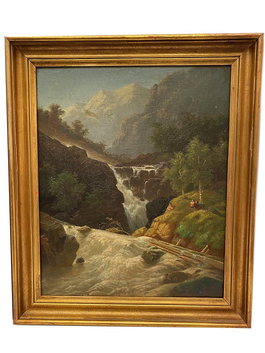 Carl Ludwig Schmitz, Paire D’huiles Sur Toile. Paysages De Montagne, XIXe-photo-3