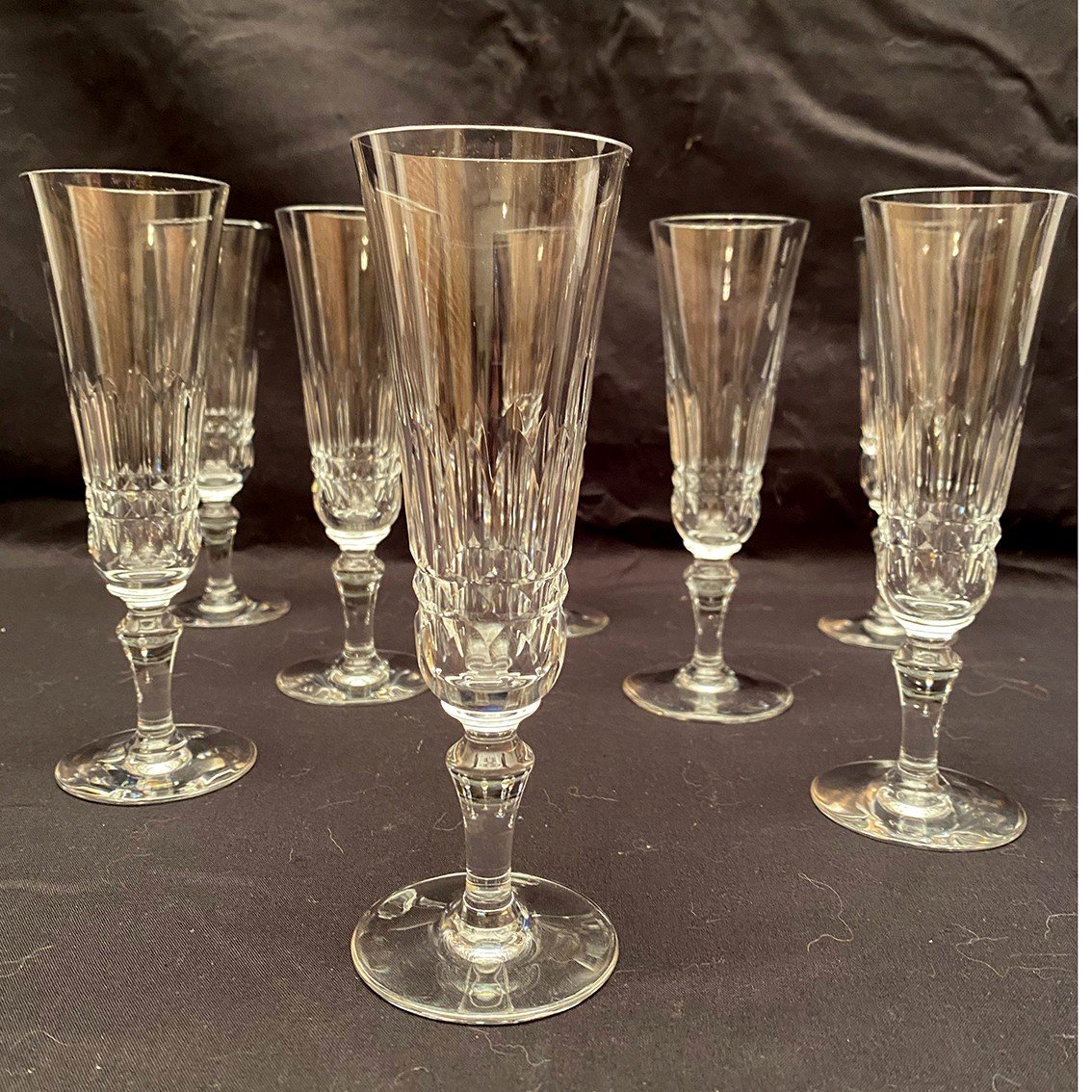 Baccarat, Picadilly Model. Set Of Eight Crystal Champagne Flutes-photo-3