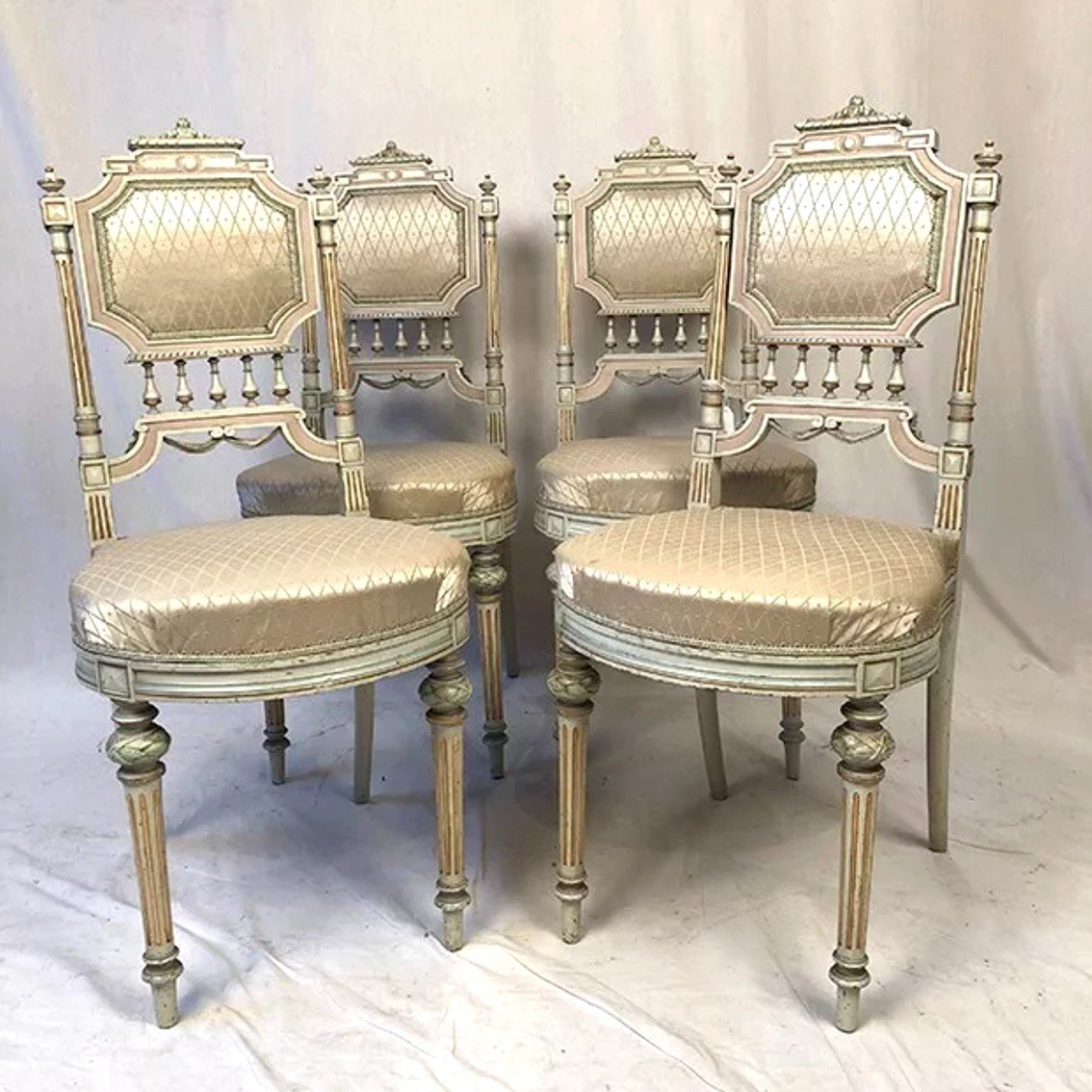 Set Of Four Louis XVI Style Chairs In Lacquered Wood, Late 19th Century-photo-2