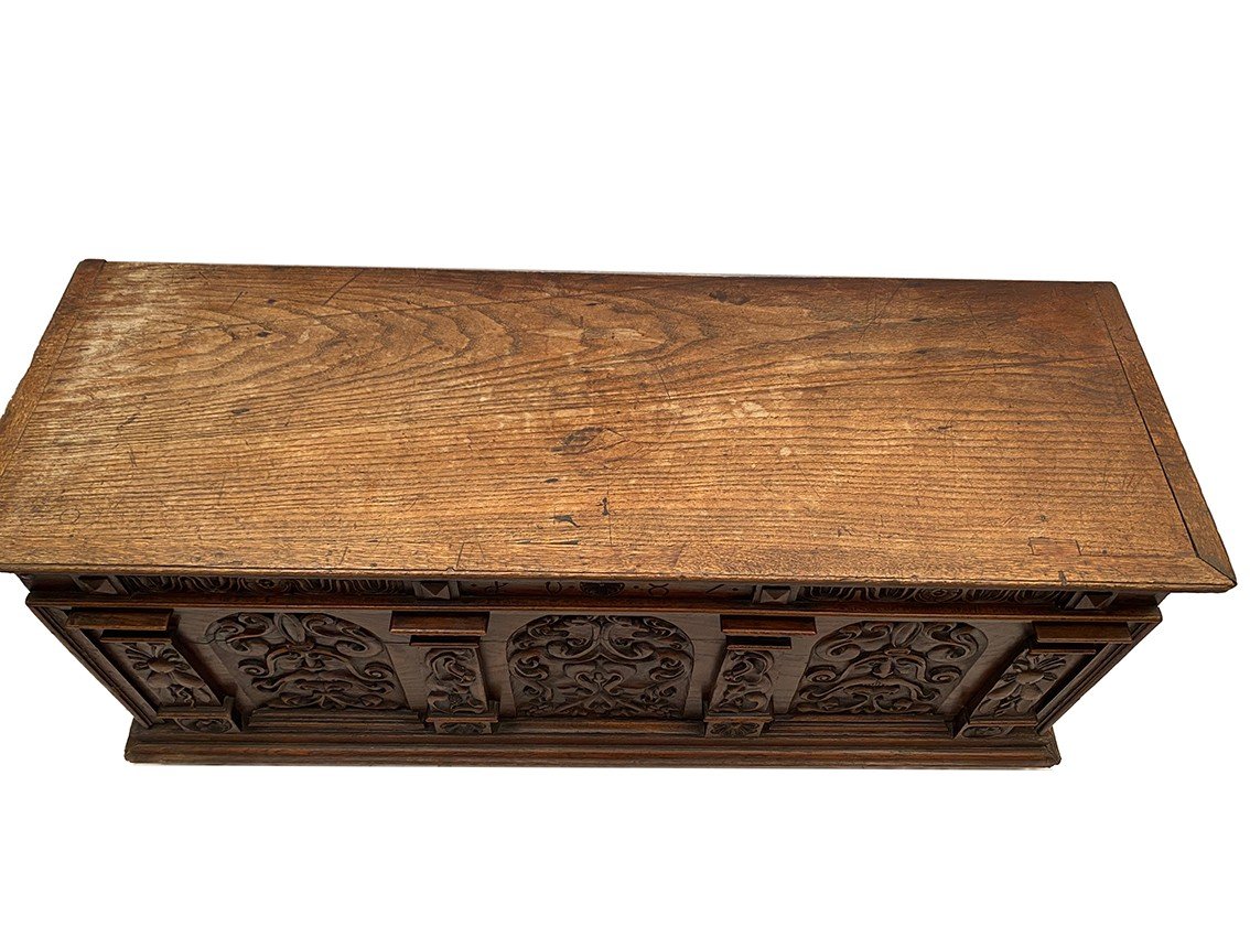 Wooden Chest With Richly Carved Front, Old Parts And Reassembly-photo-1