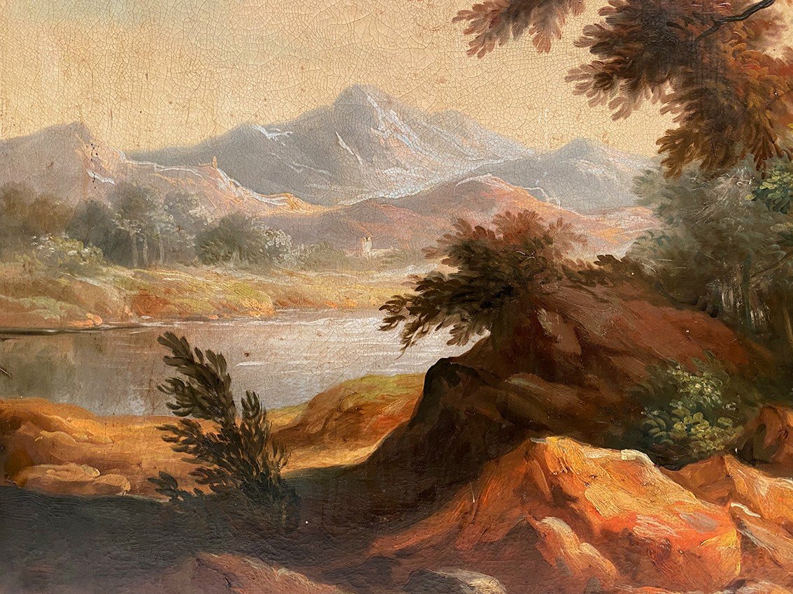 Ida Calzolari (née En 1936), Paysage Animé, Grande Huile Sur Toile-photo-3