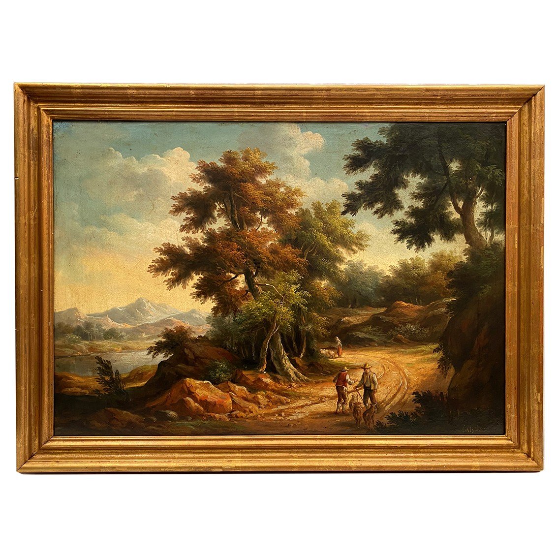 Ida Calzolari (née En 1936), Paysage Animé, Grande Huile Sur Toile