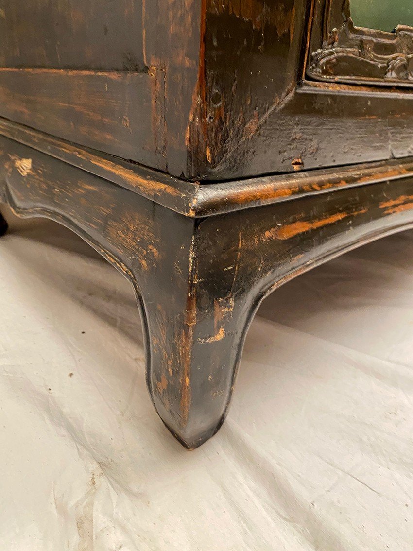 China Early 20th Century, Low Sideboard Opening With Four Doors Decorated With Glass Fixings-photo-2