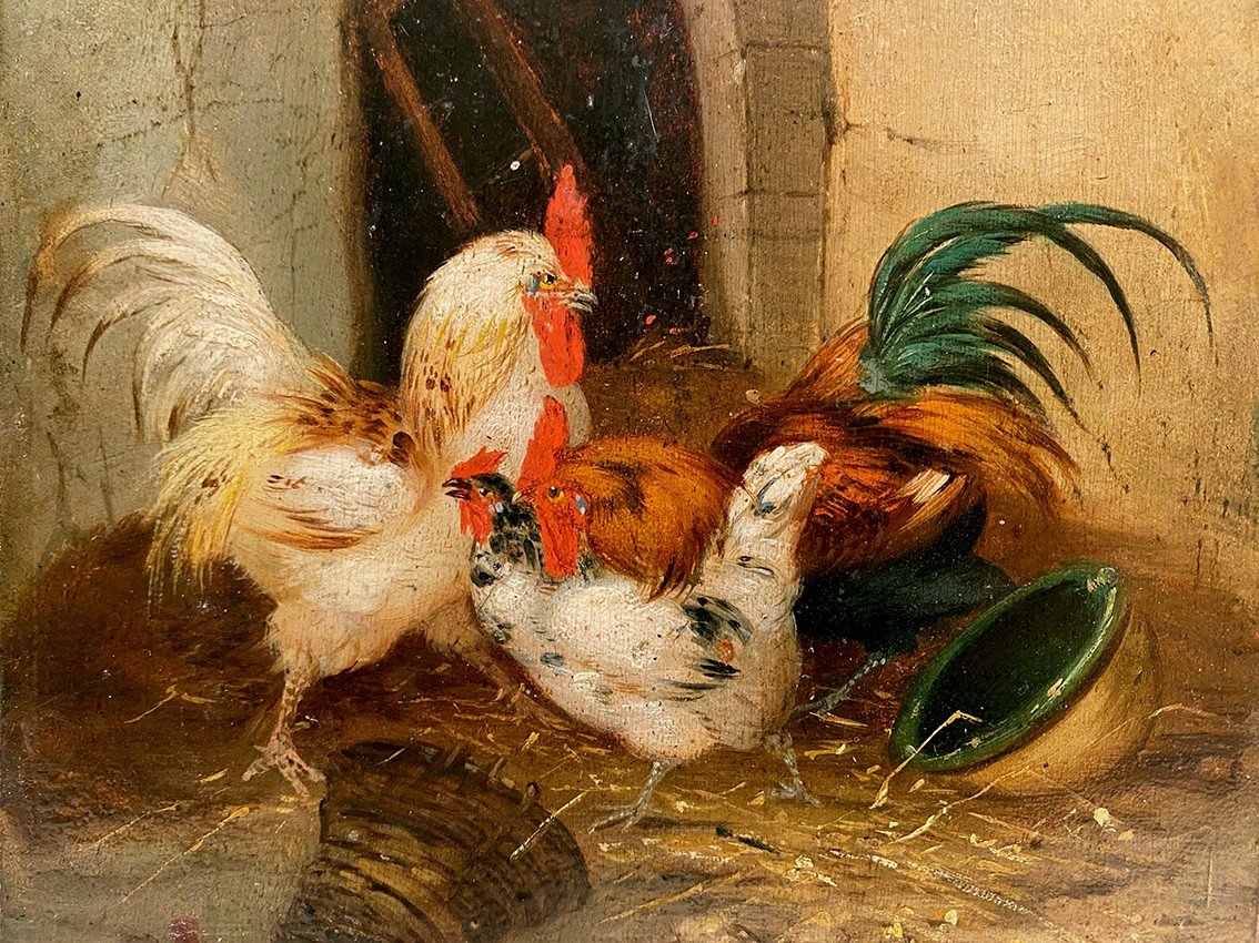 Claude Guilleminet (1821-1885). Farmyard Scene, Oil On Panel-photo-3