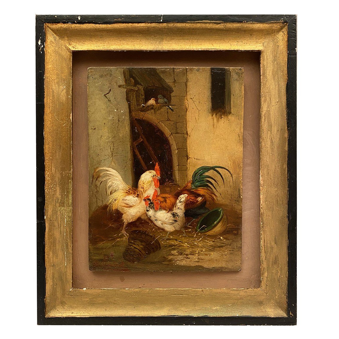 Claude Guilleminet (1821-1885). Farmyard Scene, Oil On Panel