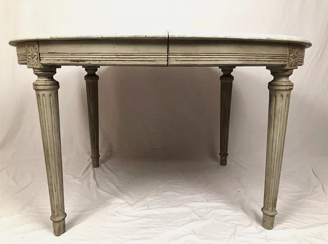 Louis XVI Style Grey Lacquered Wood Oval Dining Table, Circa 1900-photo-2