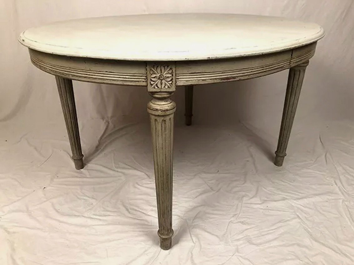 Louis XVI Style Grey Lacquered Wood Oval Dining Table, Circa 1900-photo-3