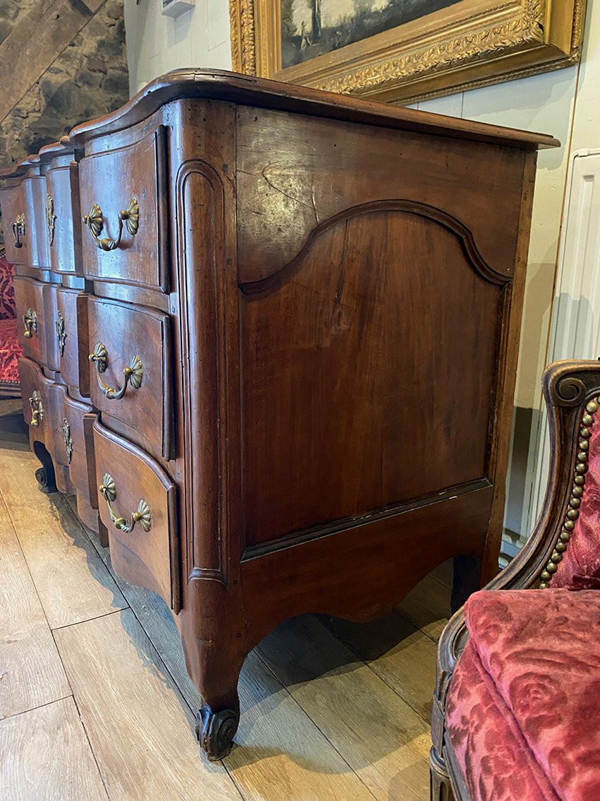 Commode En Noyer Louis XV, Façade Arbalète. XVIIIe-photo-1