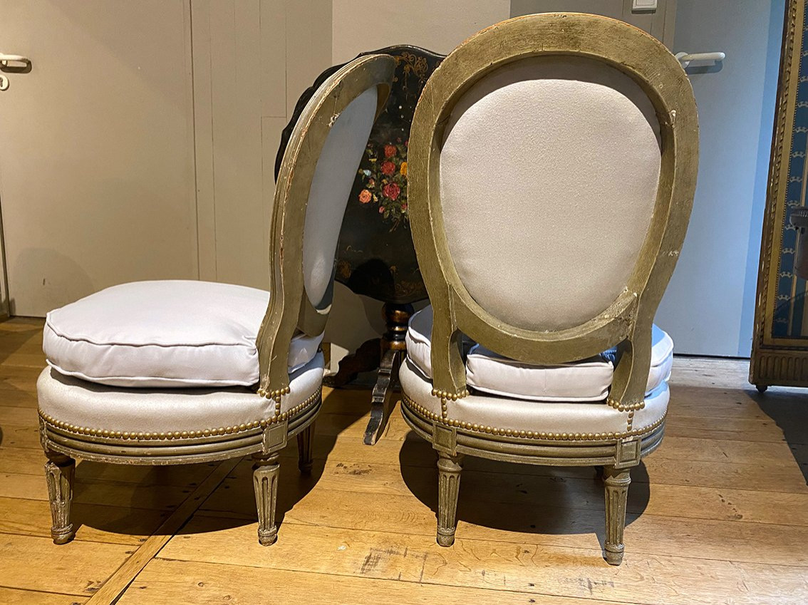 Pair Of Louis XVI Style Armchairs With Medallion Backs, Circa 1900-photo-4