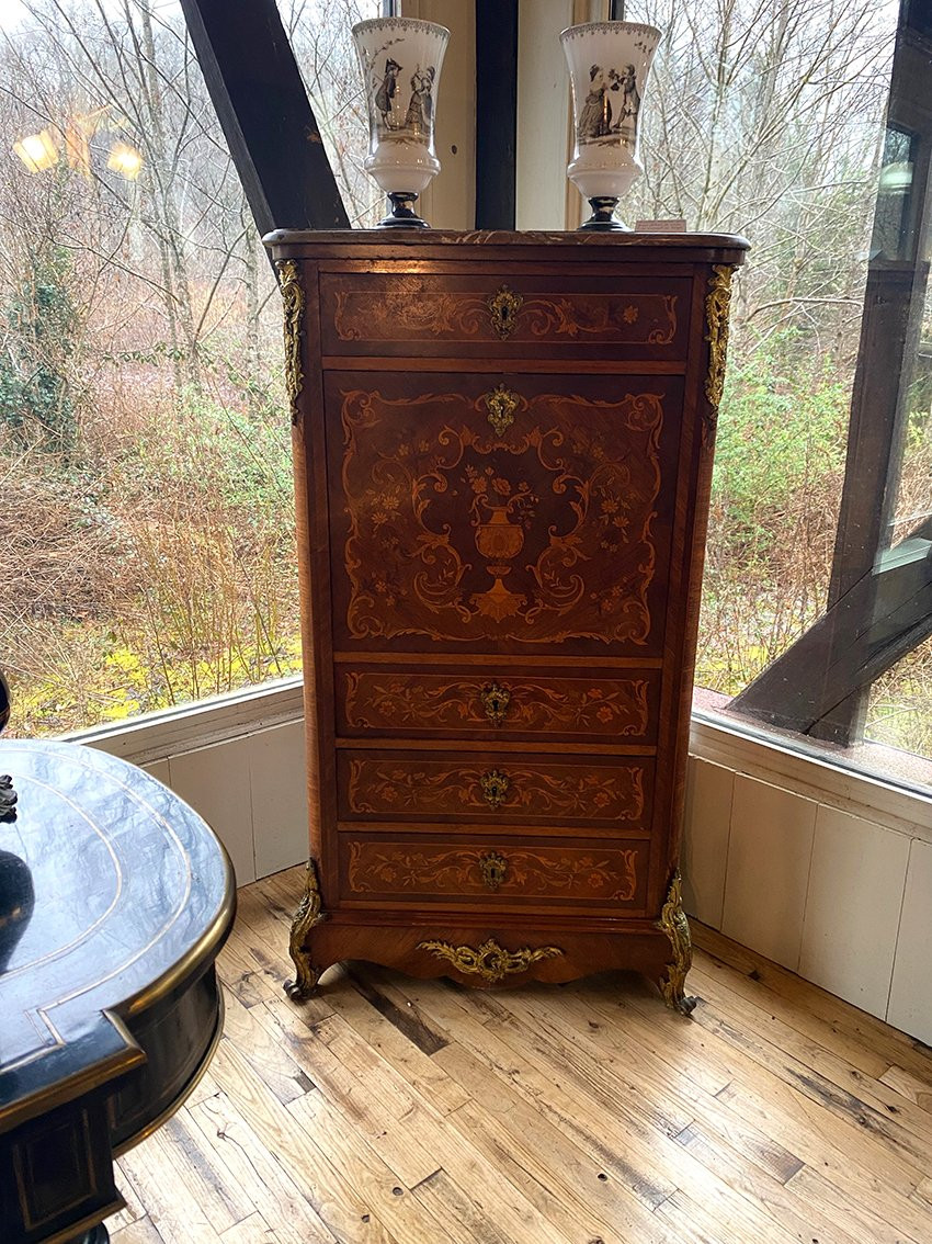 Inlaid Wooden Secretary With Marble Top. Napoleon III-photo-2