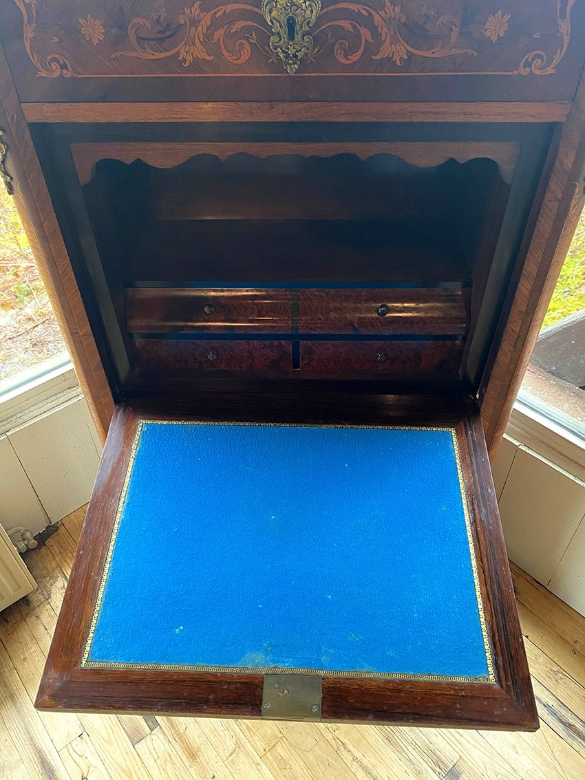 Inlaid Wooden Secretary With Marble Top. Napoleon III-photo-6