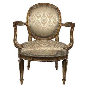 Louis XVI Style Carved And Gilded Wood Armchair, Circa 1900