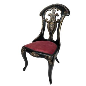 High Back Chair In Burgauté Wood And Boiled Cardboard, Napoleon III