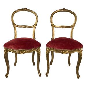 Paire De Chaises De Style Louis XV En Bois Doré, époque Napoléon III