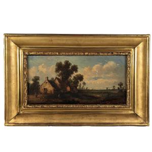 Godchaux. Oil On Panel, Animated Landscape. 19th Century