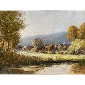 Charles Hallé (1867–1924), « Paysage Au Petit Matin », Grande Huile Sur Toile Datée 1898