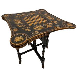 Amazing System Games Table, Black And Gold Chinese Lacquer, Late 19th Century