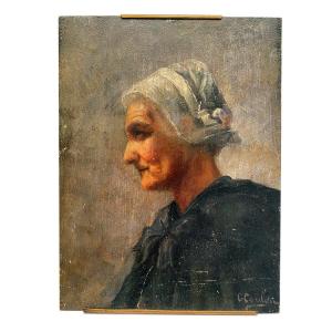 Germaine Pages-coulon (née En 1887), Petite Huile Sur Panneau. Portrait De Femme