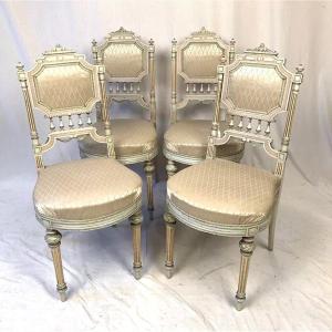 Suite De Quatre Chaises De Style Louis XVI En Bois Laqué, Fin XIXe