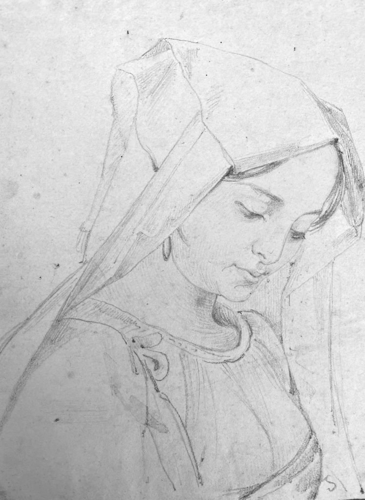 19th Century Italian Drawing - Young Troubadour Woman-photo-2