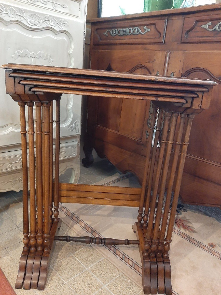 Series Of Four Nesting Tables - Art Deco Style Marquetry - Early 19th-photo-2