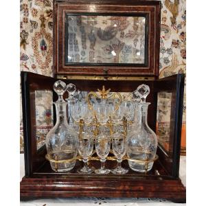 Cave A Liqueur Napoleon III -  Marqueterie Et Pans Verres Biseautes -