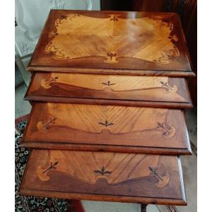 Series Of Four Nesting Tables - Art Deco Style Marquetry - Early 19th